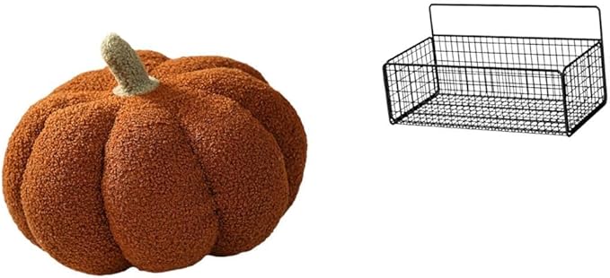 Fenteer Halloween Pumpkin Storage Basket Iron Organizer Decorative Cushion Wire Hanging Container Suitable for Living Room Bedroom Bathroom