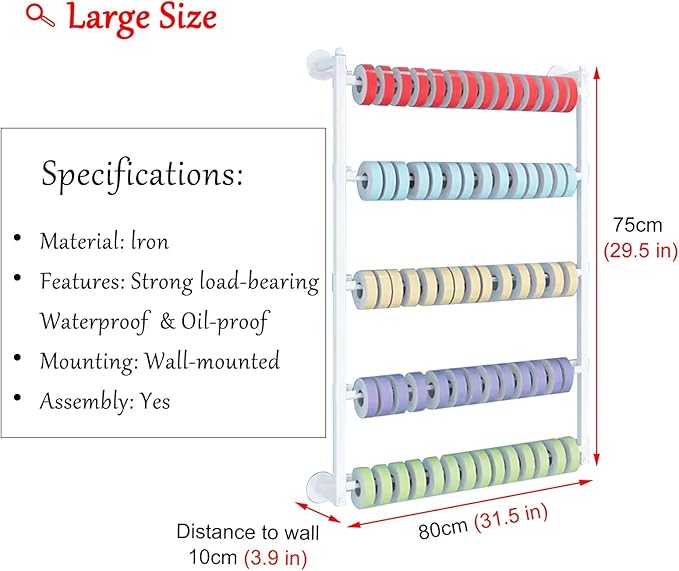 Wall Mounted Ribbon Display Rack, 5-Layer White Wrapping Paper Storage Holder for Flower Shop, Craft Room, Cake Shop (Size : 80x75cm/31.5x29.5in)