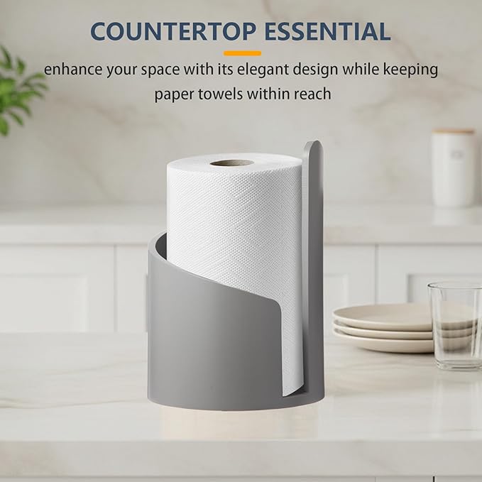 Paper Towel Holder Countertop with Wood Round Base and Iron Holder,Holds Mega Roll,Holder Stand for Kitchen Roll Organize,Wooden Paper Towel Holder for Kitchen Dining Table Home Decor