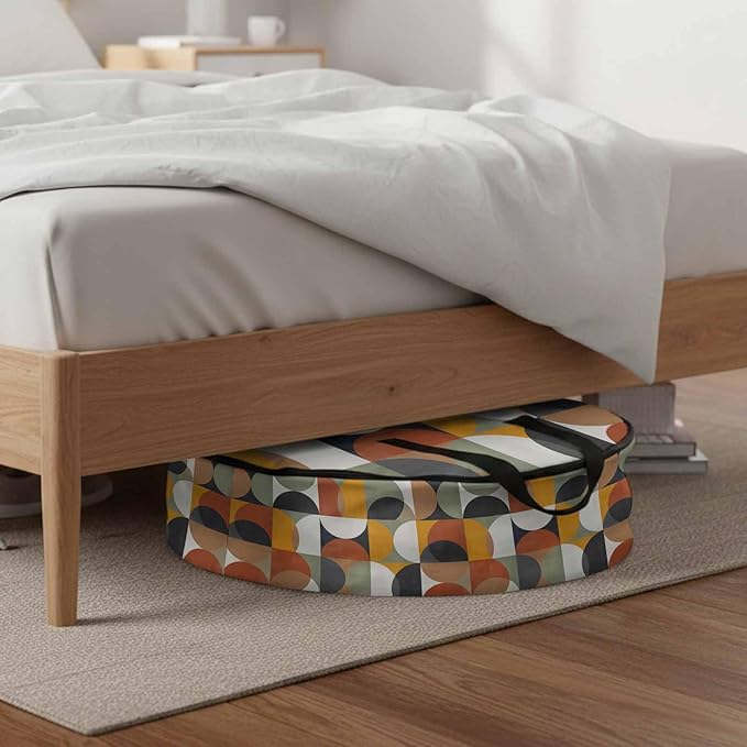 Storage Bag Mid Century Geometric Round Storage Totes Bins Closet Organizers with Zippers & Handle Abstract Modern Retro Clothes Storage Container for Bedroom Dorm Space Saving Packing Supplies Bags