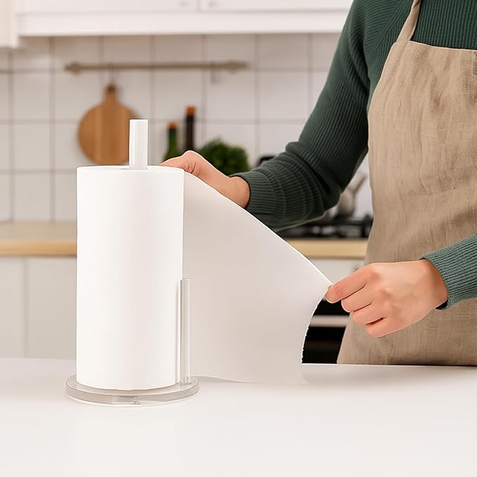 Acrylic Paper Towel Holder, Premium Stand for Kitchen Organize, One-Handed Manipulation Countertop Roll Paper Dispenser (DP014)