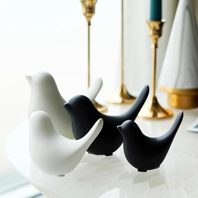 Small Animal Statues, Black Bird Figurines Home Decor, Modern Home Decorative, Ceramic Decor for Office Desktop, Bookshelf, Bedroom, Living Room, Cabinets, Coffee Table(Black 2 Pcs)