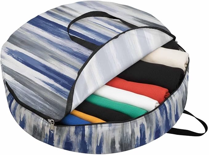 36 Inch Round Storage Bag 1 Pack,Watercolor Blue Grey Oil Painting Art Waterproof Wreath Storage Container with Handles&Zipper Modern Abstract Closet Organizer Bags Garland Box