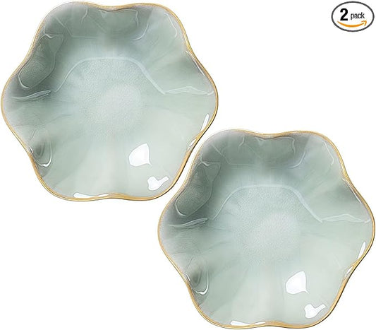 2Pcs Ceramic Jewelry Dish - Lotus Leaf Shape, for Ring Holder Necklace Small Key, Suitable for Mother Friend Sister, Gifts for Women, Cute Plate Trinket Tray, Home Decor (Green-2PCS)