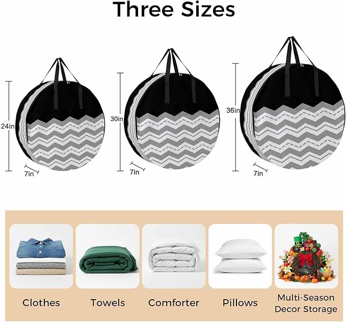 Storage Bag Grey Waves Round Storage Totes Bins Closet Organizers with Zippers & Handle Black Chevron Stripe Clothes Storage Container for Bedroom Dorm Space Saving Packing Supplies Moving Bags