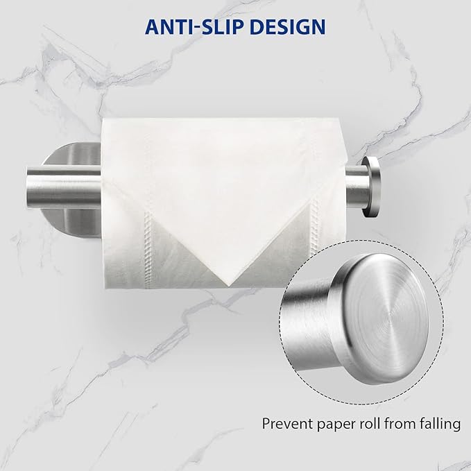 Toilet Paper Holder, Self Adhesive Toilet Paper Roll Holder No Drilling Wall Mount for Kitchen, Bathroom, Toilet, Brushed Nickel Stainless Steel