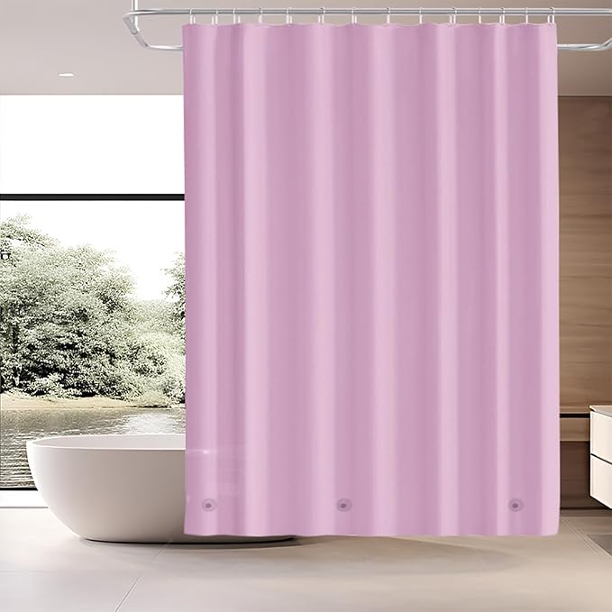 TIKABC Pink Shower Curtain Liner, 4G PEVA Shower Liner, Plastic Peva Waterproof Shower Curtains, 72x72 inch with Grommet Holes 3 Magnetic Weights