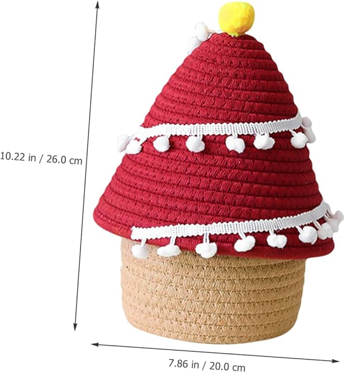 Garneck Cartoon Christmas Tree Decorative Storage Basket Lid Woven Organizer for Boys and Girls Toys Sundries and Personal Items Stylish Container for Home Decor and Desk Organization