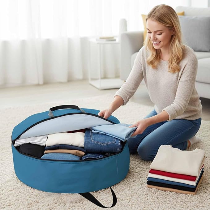 30 Inch Round Storage Bag 2 Pack,Modern Marine Ocean Pure Blue Waterproof Wreath Storage Container with Handles&Zipper Minimalist Solid Color Art Closet Organizer Bags Garland Box