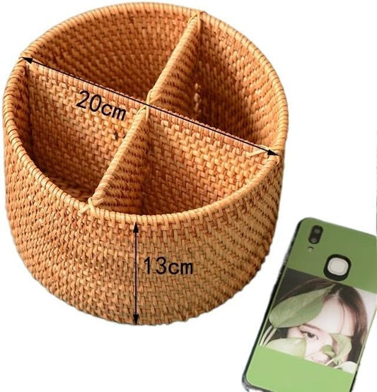 1 Pack Rattan Woven Manual Storage Ornaments, Coffee Table Storage Basket, Remote Control Mobile Phone Household Storage Ornaments