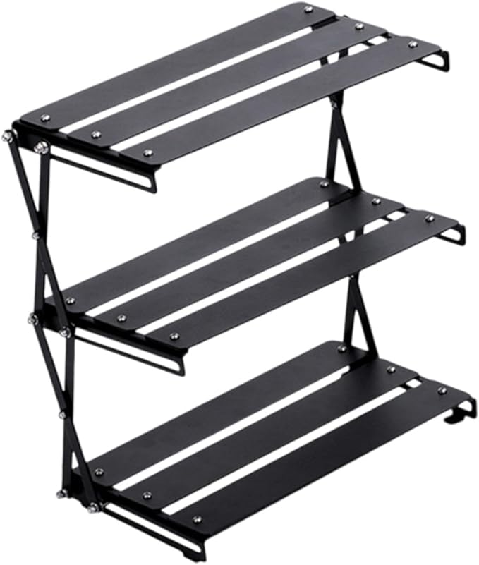 Foldable Camping Storage Rack Display 3 Layered Simple Multipurpose Organizer Storage Shelf for Home Use Party Indoor Outdoor, Brown(Black)