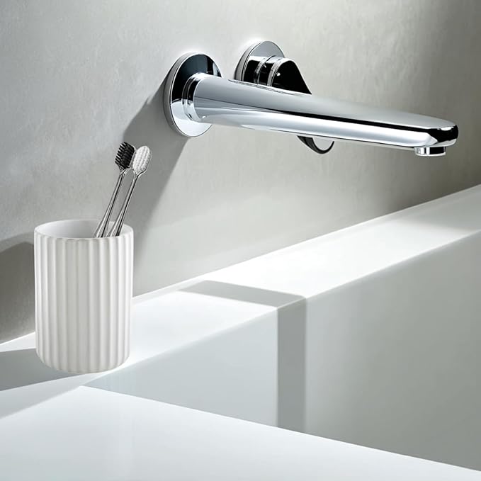 Ceramic Toothbrush Holder for Bathroom, Ceramic Toothbrush Cup, Toothpaste Organizer for Bathroom Countertop, Bathroom Storage Organizer (White)