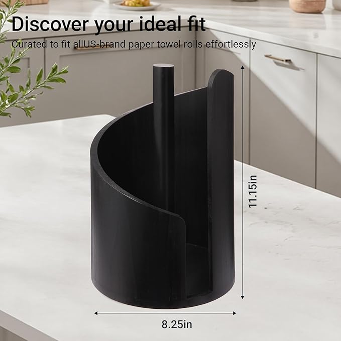 Paper Towel Holder Countertop with Wood Round Base and Iron Holder,Holds Mega Roll,Holder Stand for Kitchen Roll Organize,Wooden Paper Towel Holder for Kitchen Dining Table Home Decor