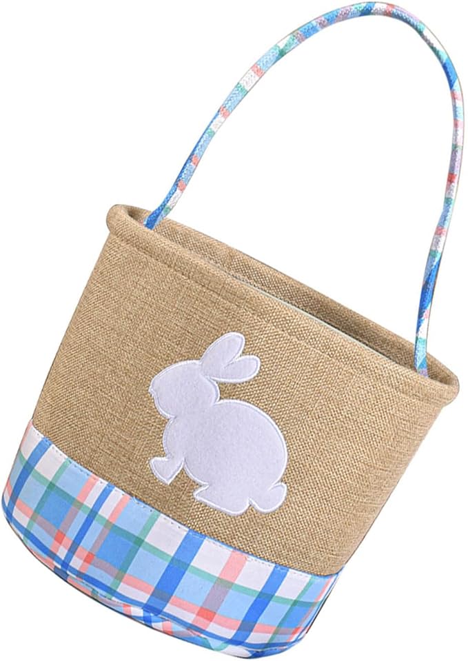 Easters Woven Fabric Storage Basket with Rabbits Accent for Eggs Hunts Holiday Decorations and Spring Parties