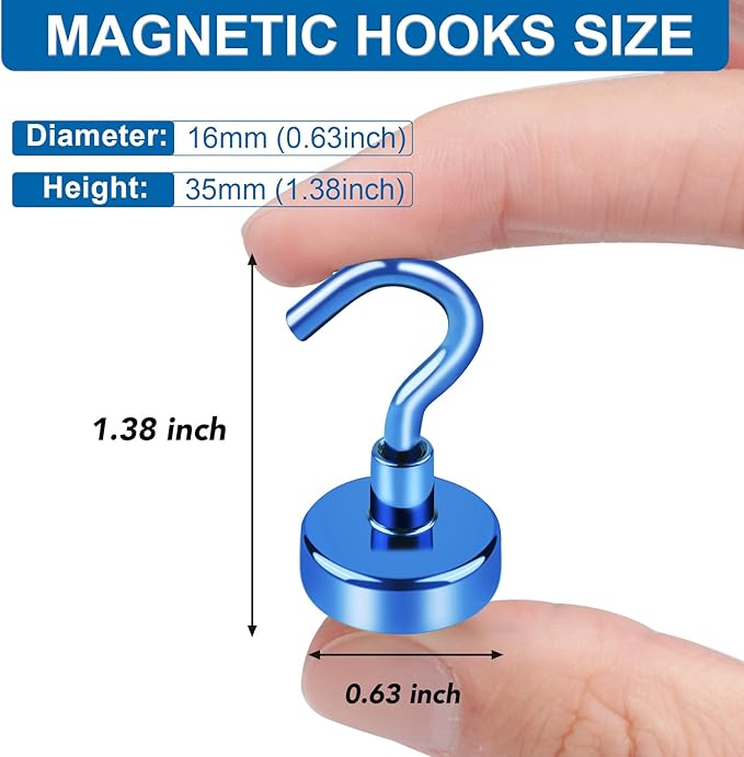 LOVIMAG Magnetic Hooks，30Lbs Magnet Hooks for Cruise Cabin, Cruise Essentials 2026 Hanging, Fridge, Classroom, Refrigerator, Ceiling, Office, Kitchen. Grill, Garage-12Pack，Bule