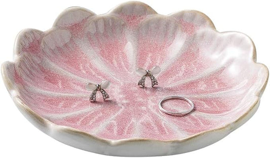 Mecaikru jewelry dish, flower shape ring dish, pink earring tray, cute jewelry holder, key bowl, flower pink