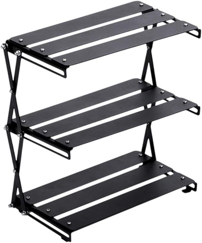 Foldable Camping Storage Rack Display 3 Layered Simple Multipurpose Organizer Storage Shelf for Home Use Party Indoor Outdoor, Brown(Black)