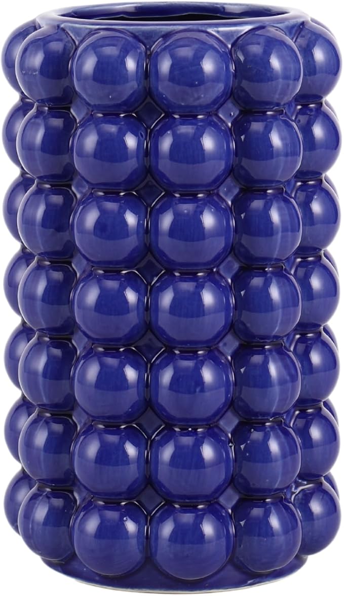 Bubble Vase, Blue Ceramic Vase, Short Ceramic Flower Vases, Modern Decorative Vases for Living Room, Wedding, Entryway, Mantel, Office, 8.5 Inches