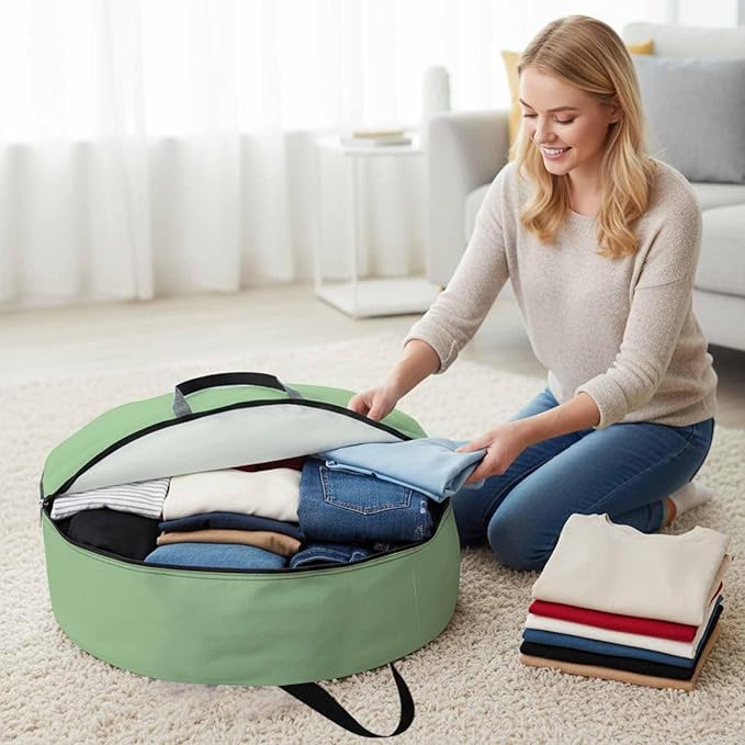 36 Inch Round Storage Bag 2 Pack,Avocado Green Solid Color Waterproof Wreath Storage Container with Handles&Zipper Modern Minimalist Style Closet Organizer Bags Garland Box