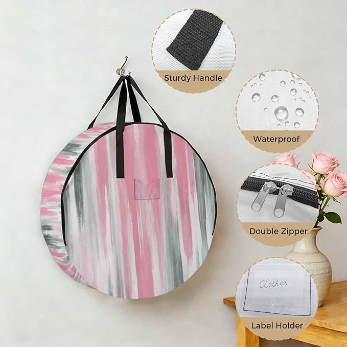 36 Inch Round Storage Bag 2 Pack,Pink Grey Oil Painting Art Waterproof Wreath Storage Container with Handles&Zipper Modern Abstract Closet Organizer Bags Garland Box