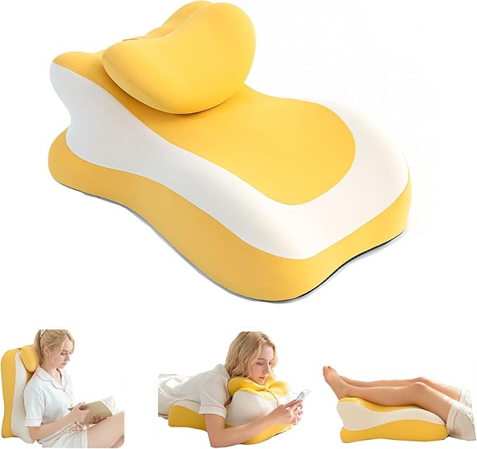 SLEEP ZONE Memory Foam Reading Pillow, Multi-Position Support Bed Pillow for Petite Adults, Reading Tools, Pillows Prone Back and Knee Support Leg Elevation with Washable Cover, Yellow
