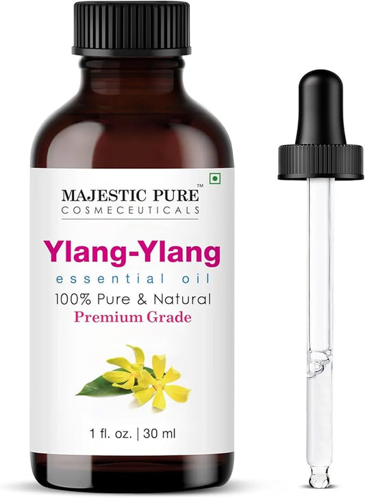 Majestic Pure Essential Oil with Glass Dropper - 100% Pure and Natural - Essential Oils for Diffuser, Aromatherapy, Soap and Candle Making, Ylang Ylang Essential Oil, Ylang Ylang Oil, 1 Fl Oz