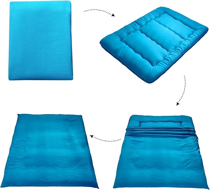MAXYOYO Japanese Floor Mattress Futon Mattress, Thicken Tatami Mat Sleeping Pad Foldable Roll Up Mattress Boys Girls Dormitory Mattress Pad Kids Floor Lounger Couches and Sofas, Turquoise, Queen