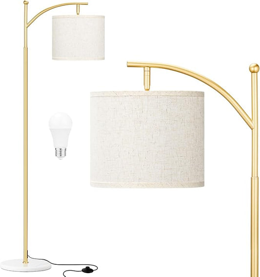 Ambimall 60" Floor Lamps for Living Room with 3 Color Temperatures, Gold Standing Lamp with White Marble Base, Modern Tall Lamps for Bedroom Office, 9W LED Bulb Included