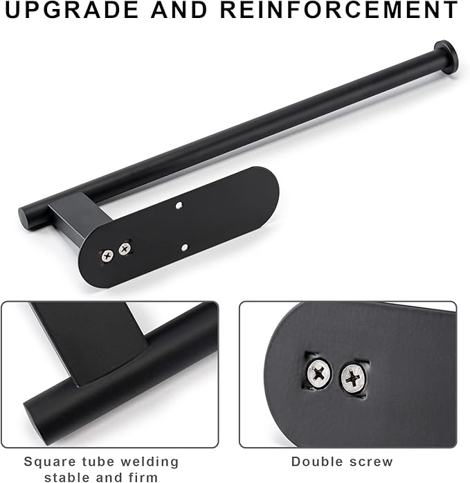 Honmein Paper Towel Holder, Upgrade SUS304 Stainless Steel Paper Towel Holder Under Cabinet, Bend-Resistant, Self-Adhesive or Drill mounting (Black)
