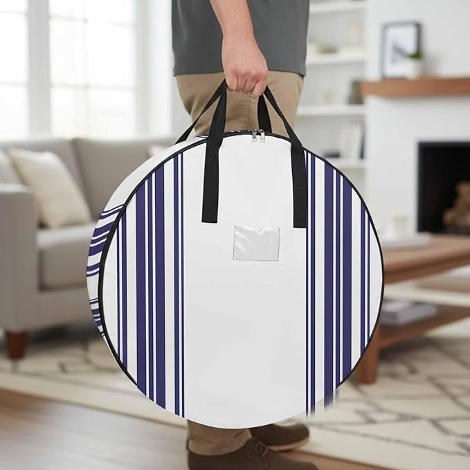 Storage Bag Blue Stripes Round Storage Totes Bins Closet Organizers with Zippers & Handle Simple Style Clothes Storage Container for Bedroom Dorm Space Saving Packing Supplies Moving Bags