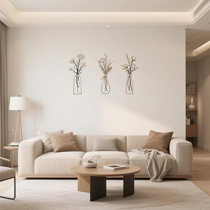 Hganxiu Home Wall Decor Bathroom,Wall Decorations,3 Pieces Metal Flowers,Home Décor Accents Housewarming Gifts New