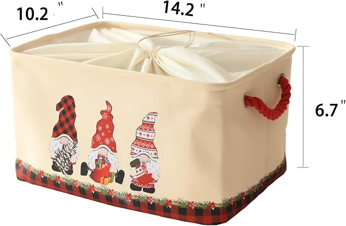 INough Christmas Baskets for Gifts Empty, Christmas Gnomes Basket, Large Gifts Bags for Holiday Ornaments Collapsible Storage Bins with Drawstring for Kidsroom (Medium, Three Gnomes)