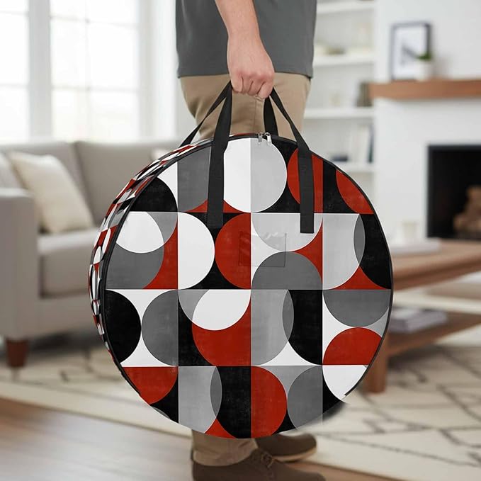 Storage Bag Mid Century Geometric Round Storage Totes Bins Closet Organizers with Zippers & Handle Abstract Modern Red Clothes Storage Container for Bedroom Dorm Space Saving Packing Supplies Bags