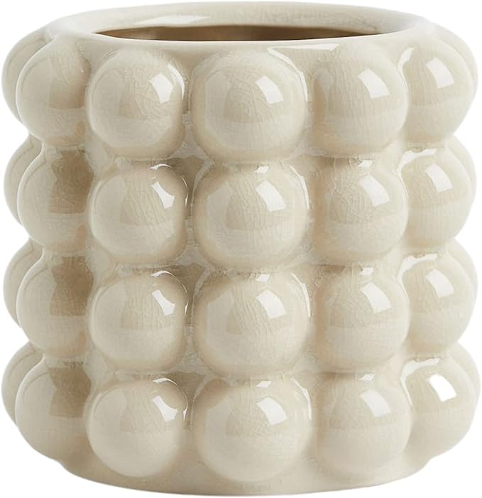 Bubble Vase, Beige Ceramic Vase for Flowers, Short Vases for Boho Decor, Decorative Vases for Flowers, Living Room, Bedroom, Office, Fireplace, Mantel, Coffee Table, 5 Inches