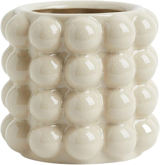 Bubble Vase, Beige Ceramic Vase for Flowers, Short Vases for Boho Decor, Decorative Vases for Flowers, Living Room, Bedroom, Office, Fireplace, Mantel, Coffee Table, 5 Inches