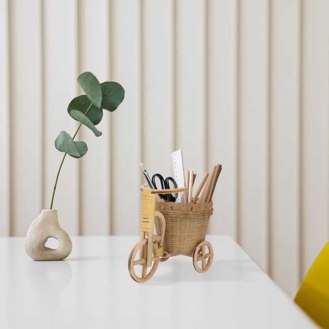 Mini Tricycle Woven Storage Basket for Home Decor Handcrafted Bamboo Organizer for Pens Flowers and Sundries Elegant Design for Office and Party Arrangements