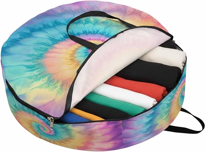Storage Bag Colorful Tie Dye Round Storage Totes Bins Closet Organizers with Zippers & Handle Boho Tribal Style Clothes Storage Container for Bedroom Dorm Space Saving Packing Supplies Moving Bags