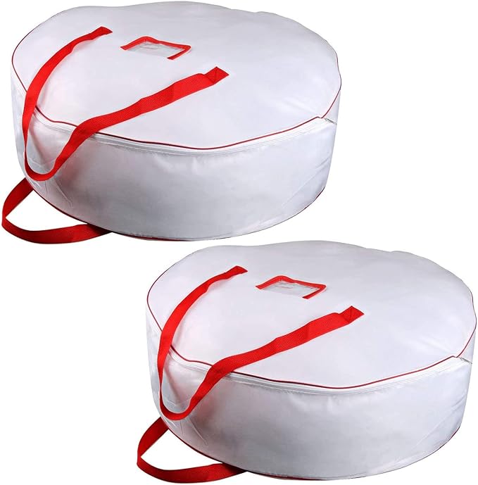 Christmas Wreath Storage Bag 30inch -Large Christmas Wreath Storage Container-Durable Oxford Fabric, Dual Zippered, Easy to Slip The Wreath in & Out, Protect Wreath Garlands from Dust-White,Pack of 2