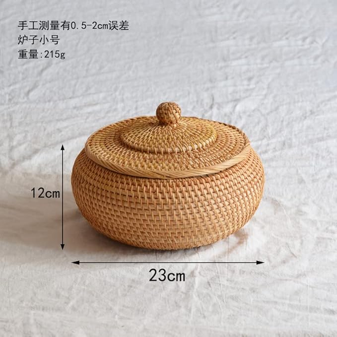 1 Pack Handmade Autumn Rattan Woven Basket Storage Ornaments Round Tea Table Desktop Living Room Furnishing Large Candy Ornaments
