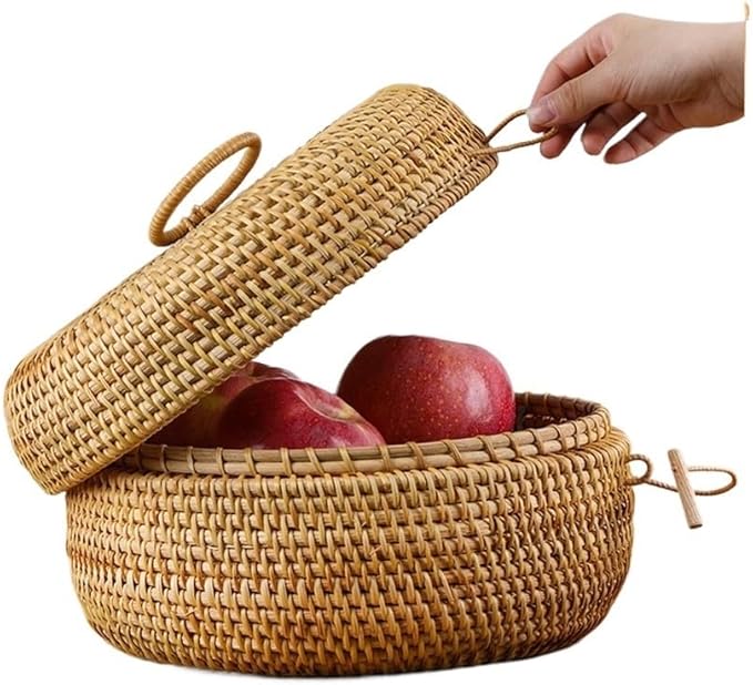 Fengyan Storage Japanese Autumn Rattan Storage Basket, Dining Coffee Table Plate, Braided Round Ornaments(Small)
