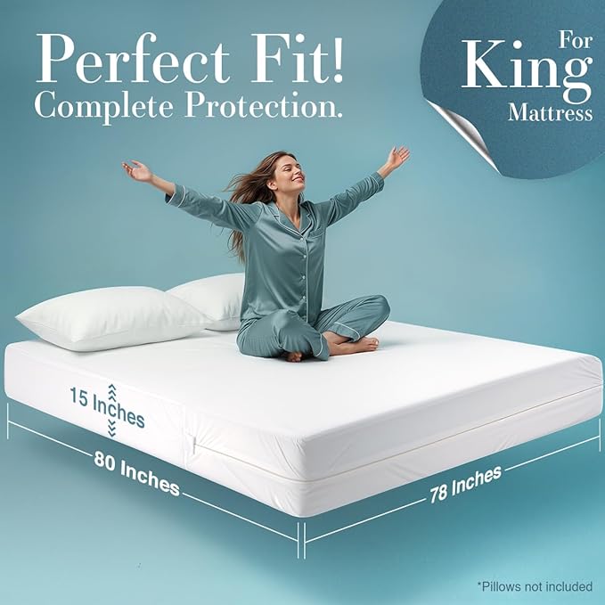 King Size Mattress Protector Waterproof 4 Pack, Premium 200 GSM Terry Mattress Cover, Soft & Breathable Bed Cover, Fitted Sheet Style Stretchable Deep Pockets 17" by Utopia Bedding (White)