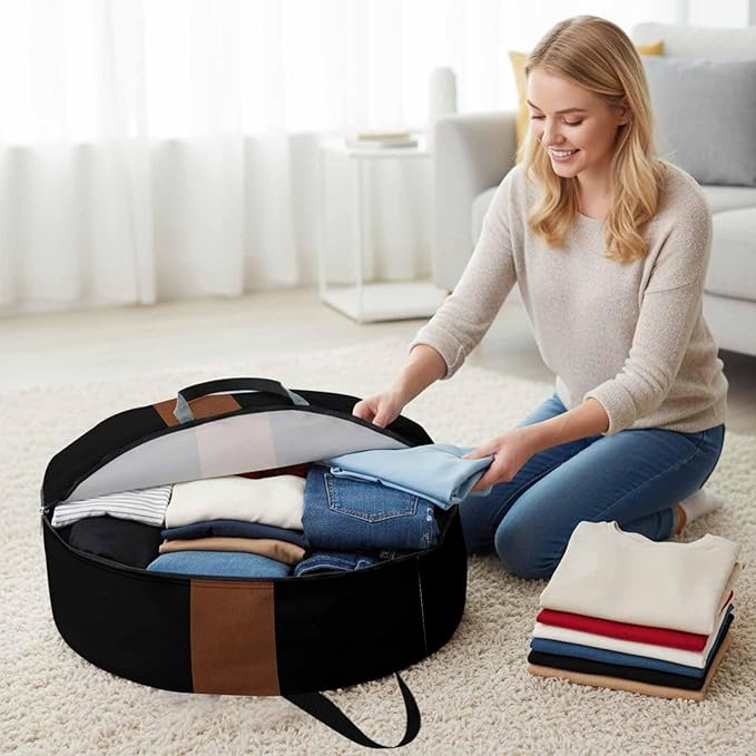Storage Bag Brown Black Round Storage Totes Bins Closet Organizers with Zippers & Handle Boho Style Clothes Storage Container for Bedroom Dorm Space Saving Packing Supplies Moving Bags