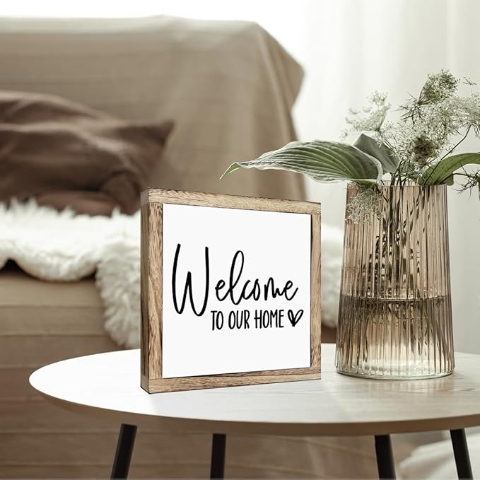Welcome Sign, Wooden Box Signs for Home Decor, Freestanding Welcome Decor Sign, Farmhouse Decor for Entryway, Front Door Decor, Porch Decor, Housewarming Tabletop Decor, Welcome To Our Home (B2)