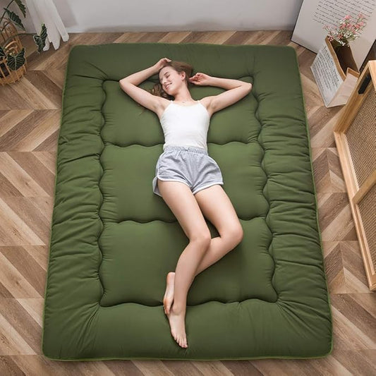 MAXYOYO Japanese Futon Mattress Twin Size Floor Mattress, Thicken Tatami Mat Sleeping Pad Roll Up Mattress Floor Folding Couch Mattress Pad for Guest Room, Green, Twin
