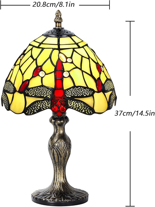 MIAOKE Stained Glass Table Lamp,Stained Glass Crystal Bead Style Table Light,Handmade Desk Bedside Night Light,Antique Art Craft Gifts Living Room Bedroom Bookcase(Pale White Dragonfly)