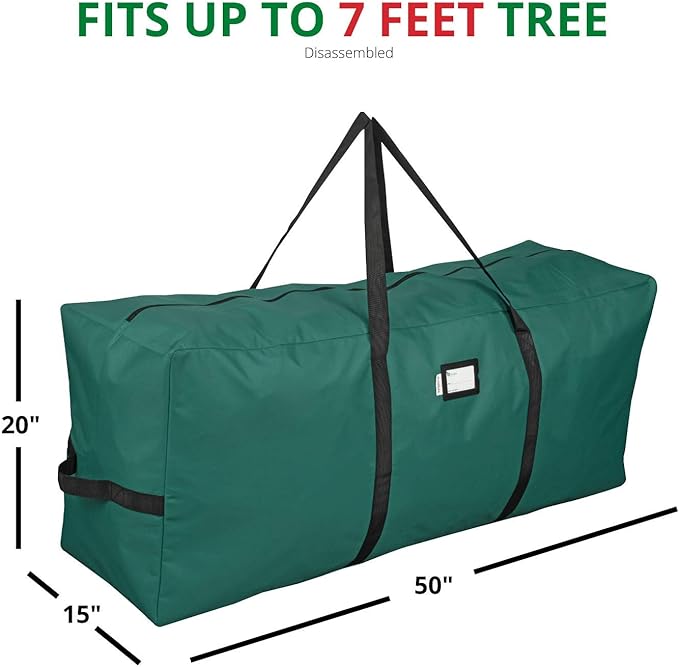 Primode Heavy Duty Christmas Tree Storage Bag | Fits Up to 7.5 Ft. Disassembled Holiday Tree | 50” x 15” x 20” Tree Container | Durable 600D Oxford Material | Xmas Storage Box (Green)
