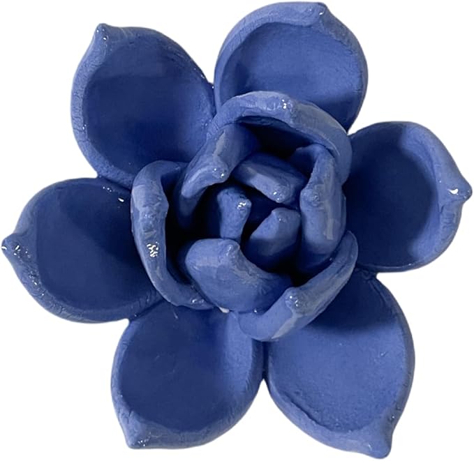 AMERRY Succulent plants, 3.54" 3D Handmade Porcelain Flower Wall Art Decor, 3D Ceramic Flower Wall Decor, Home Office Decor, Unique Gift for Home Office (Dark Blue)