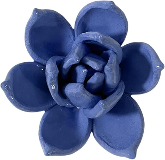 AMERRY Succulent plants, 3.54" 3D Handmade Porcelain Flower Wall Art Decor, 3D Ceramic Flower Wall Decor, Home Office Decor, Unique Gift for Home Office (Dark Blue)