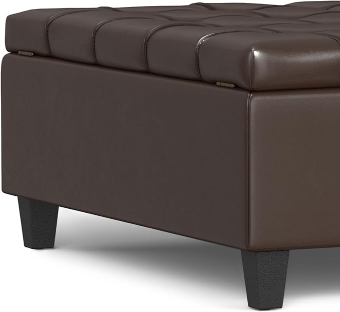 SIMPLIHOME Harrison Large Coffee Table Storage Ottoman - 40 inch Wide Upholstered Vegan Leather Square Lift-Top Ottoman in Chocolate Brown, Transitional Bench for Living Room with Sturdy Base