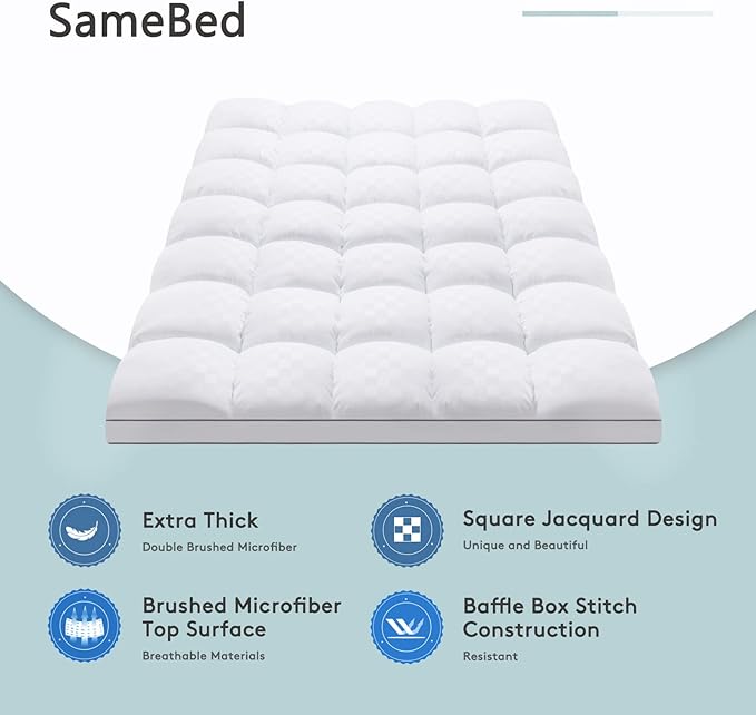 SameBed Mattress Topper Full XL,Extra Thick Mattress Pad Cover for Back Pain,Cooling Mattress Protector with 8-21 Inch Deep Pocket,Overfilled Down Alternative Filling,White